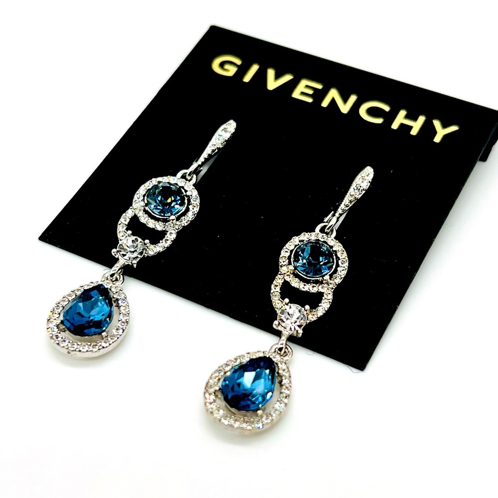 Givenchy Silver-Tone Drop Earrings with Deep Blue Crystals